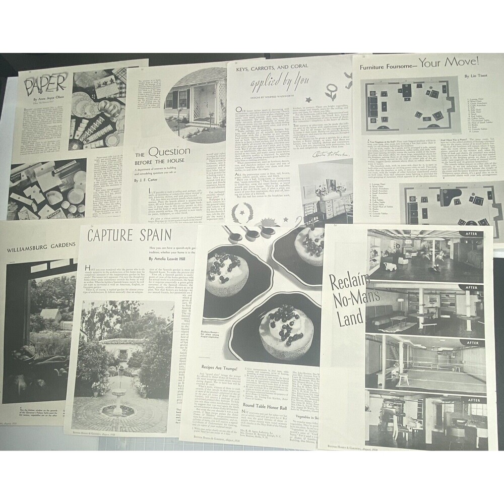 Ephemera Lot Better Homes & Gardens August 1936 Pages, Pictures, Prints, VNTG